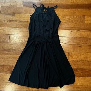 Vintage Star Vixen A-line Black Dress Loose Ruffles Cut Out Back Size Medium